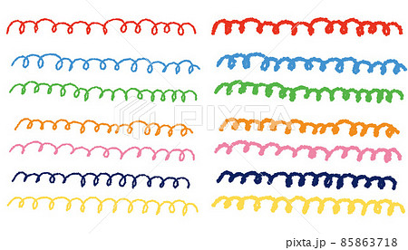 カラフルなクレヨンで描いた手書き風の線　セット 85863718