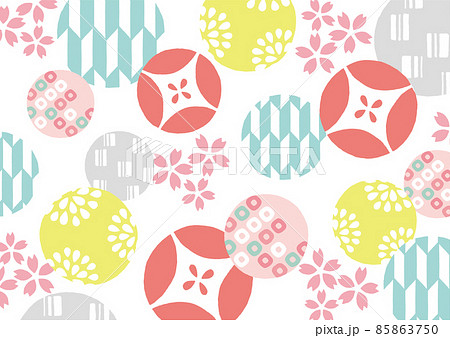 鞠と桜のカラフルポップな和柄のイラスト素材