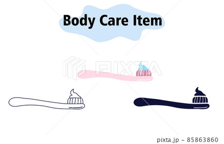 A simple toothbrush with toothpaste on the bristles. Oral and dental care. Self-care. In color, solid and linear style. Vector illustration. 85863860