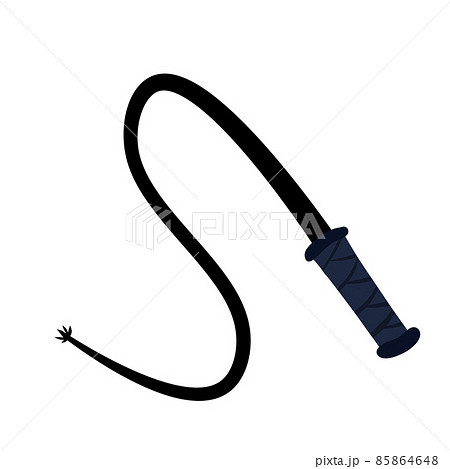 Whip for training an animal. Long cord. Horsewhip of Wild West. Flat cartoon 85864648