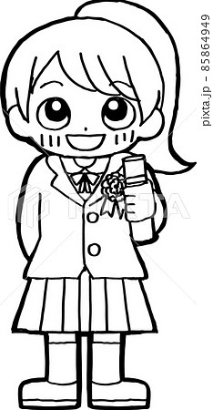 卒業証書を持ってにっこり笑顔のこども 85864949