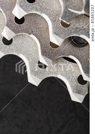 Bicycle road cassette close-up on a black background 85865207