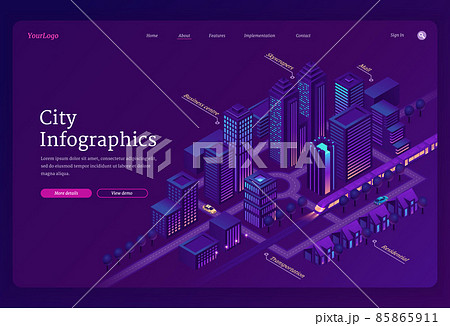 City infographics isometric landing, metropolis 85865911