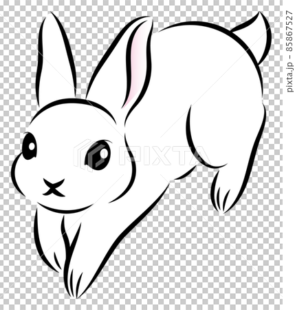 元気に飛び跳ねているウサギ 絵筆で描いた墨絵風のお洒落なイラスト