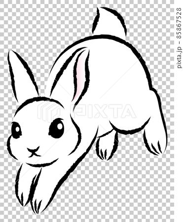 元気に飛び跳ねているウサギ 絵筆で描いた墨絵風のお洒落なイラスト 手描きのアナログ風ベクターのイラスト素材