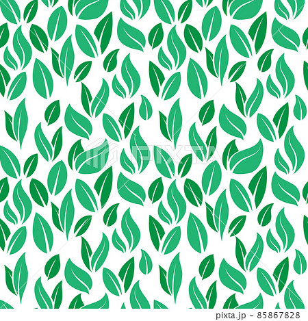 Green leaves pattern. Seamless print with flying cartoon peppermint and tea leaves, floral minimal nature background. Vector organic texture refreshing natural leaves 85867828