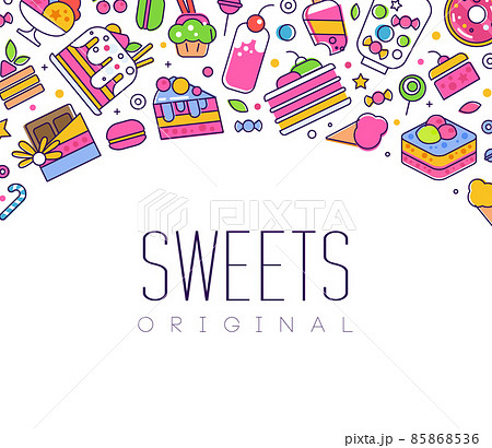 Sweets and Cake Dessert Advertising Banner Vector Template Sweets and Cake Dessert Advertising Banner Vector Template 85868536