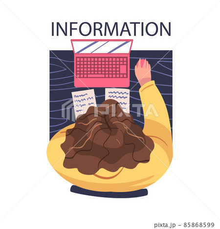 Woman Character at Laptop Working with Information Analyzing Data and Browsing Internet Above View Vector Illustration 85868599
