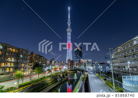 「東京都」東京スカイツリー・日本国旗をイメージした特別ライトアップ 「東京都」東京スカイツリー・日本国旗をイメージした特別ライトアップ 85868740