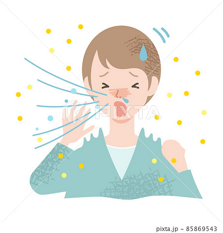 花粉症でくしゃみをする女性のイラスト（アレルギー） 85869543