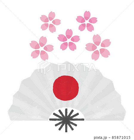 桜と日の丸の扇子イラスト 85871015