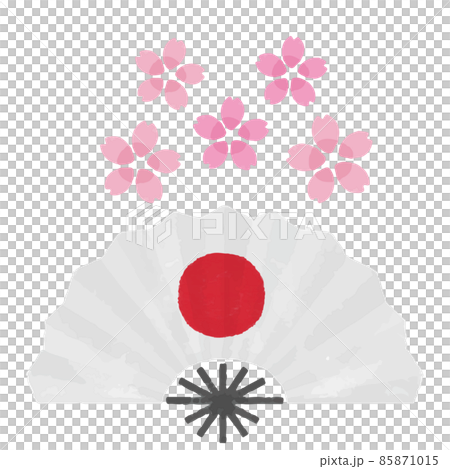 桜と日の丸の扇子イラスト 85871015