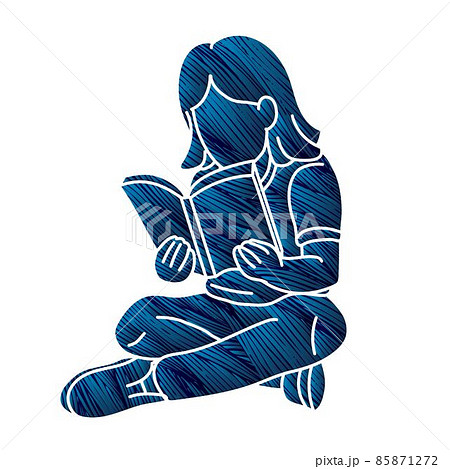 A Little Girl Reading A Book Children Study Cartoon Graphic Vector  85871272