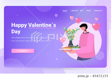 man bringing breakfast happy valentines day celebration concept husband making surprise to wife 85872155