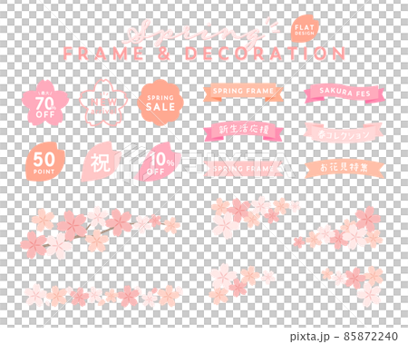 Simple cherry blossom frame set, spring cherry blossom decoration, background decoration, cute illustration, flower ribbon 85872240