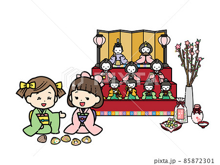 ひな祭りで貝合わせの遊びをする女の子のイラスト ひな祭りで貝合わせの遊びをする女の子のイラスト 85872301