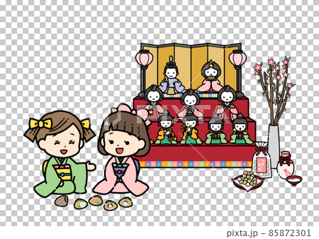 ひな祭りで貝合わせの遊びをする女の子のイラスト ひな祭りで貝合わせの遊びをする女の子のイラスト 85872301