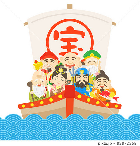 七福神をのせた宝船のイラストのイラスト素材