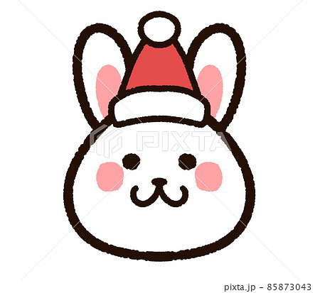 サンタ帽子のかわいいウサギの顔アイコンのイラスト素材