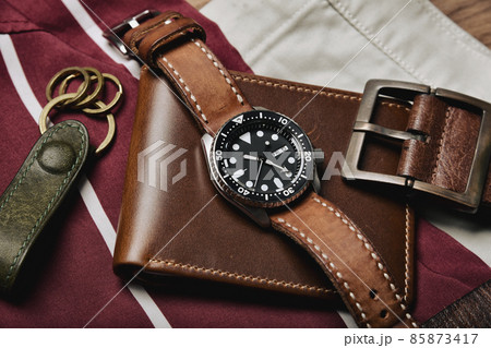 Men fashion and accessories, Wrist watch with brown leather strap, Stylish men stuff, Diving watch with wallet and belt. Men fashion and accessories, Wrist watch with brown leather strap, Stylish men stuff, Diving watch with wallet and belt. 85873417