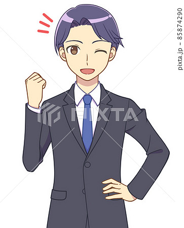 ガッツポーズをするスーツの男性 85874290