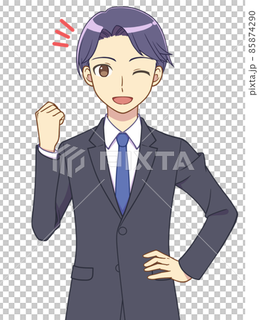 ガッツポーズをするスーツの男性 85874290