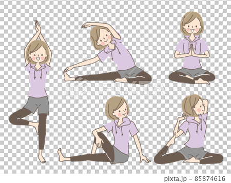 ヨガをする若い女性のイラストセット 85874616