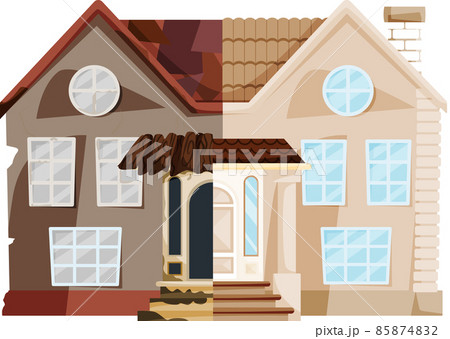 Home renovation, old house before and after repair. New and old suburban cottage. Remodel building 85874832