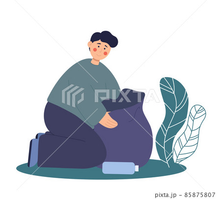 People and garbage. Cleaning city, man woman with bags for waste. Vector illustration EPS10 85875807