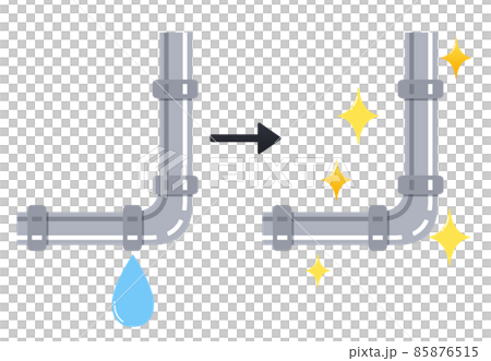 Illustration of water pipes Water leak repair before and after pop 85876515