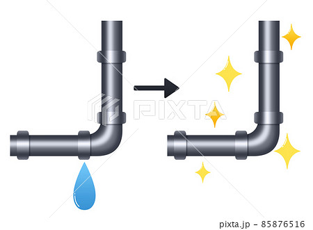 配水管のイラスト　水漏れ修理ビフォーアフター　リアル 85876516