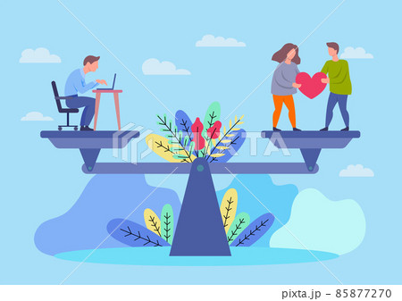 Cartoon Color Characters People Work and Life Balance Concept Flat Design Style Scale Weight Business Career and Family. Vector illustration Cartoon Color Characters People Work and Life Balance Concept Flat Design Style Scale Weight Business Career and Family. Vector illustration 85877270