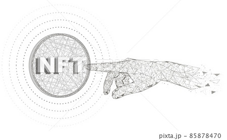 NFT hand touch, vector polygonal art style illustration. Non fungible tokens, crypto art. 85878470