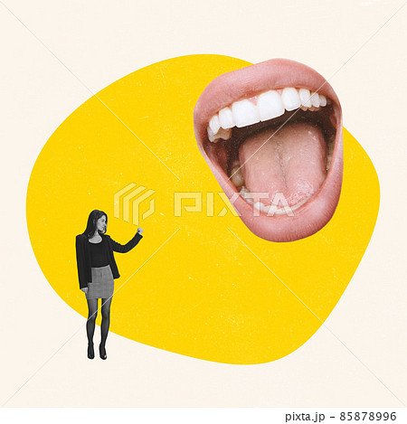 Contemporary art collage. Businesswoman, office worker ignoring negative opinions 85878996