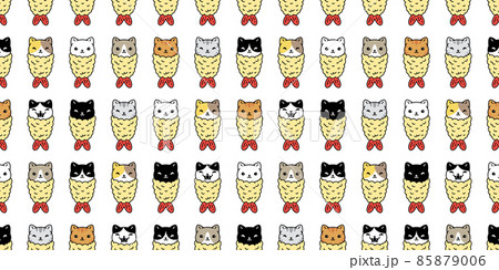 cat seamless pattern kitten vector tempura calico japan food shrimp breed neko cartoon character pet tile repeat wallpaper background scarf isolated illustration doodle design 85879006