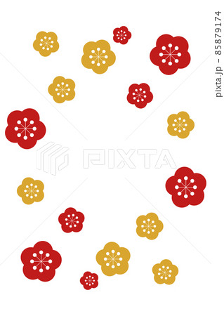 梅の花フレーム 縦位置 レッド イエローのイラスト素材