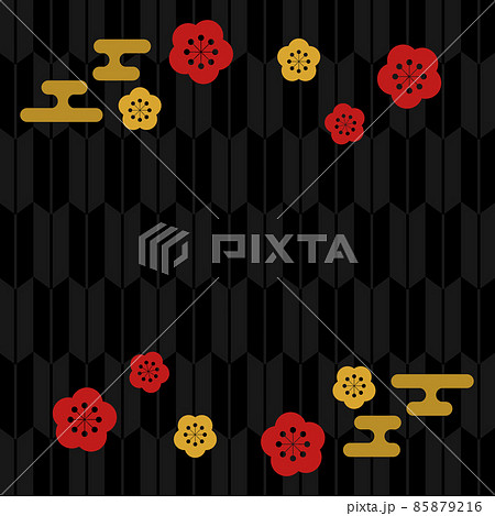 矢絣模様と梅の花　正方形　ブラック 85879216