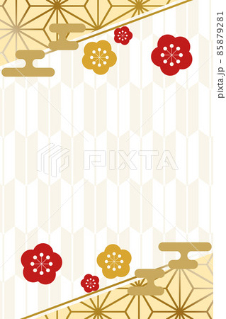 矢絣模様と梅の花　縦位置　イエロー 85879281