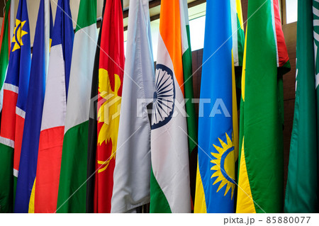 National flags of several countries, international cooperation National flags of several countries, international cooperation 85880077