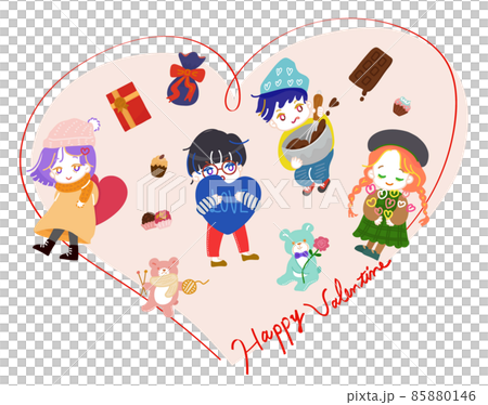 バレンタインモチーフのゆるくて可愛い女の子と男の子 クマやスイーツのイラスト素材のイラスト素材 バレンタインモチーフのゆるくて可愛い女の子と男の子 クマやスイーツのイラスト素材のイラスト素材