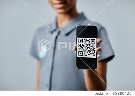 Child Holding QR Code Child Holding QR Code 85880426