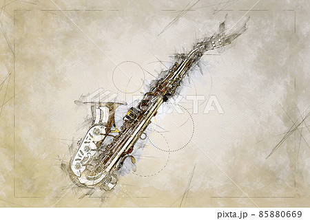 Illustration Sketch from Golden colored saxophone Illustration Sketch from Golden colored saxophone 85880669