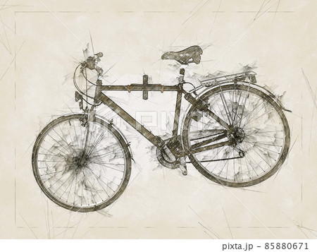 illustration Sketch, of a Side view of a Hanging road bike 85880671