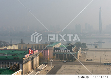 Kim Il-sung square and Juche tower in Pyongyang, North Korea Kim Il-sung square and Juche tower in Pyongyang, North Korea 85881871