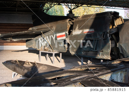 Shot down F4U-4 Corsair naval aircraft of US Air Force displayed in Pyongyang, North Korea 85881915