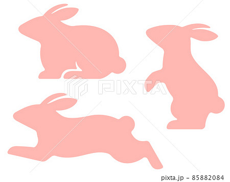 ピンクのウサギのシルエットセットのイラスト素材