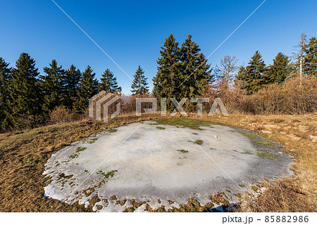 Small Frozen Lake for Cows on Lessinia Plateau - Veneto Italy Small Frozen Lake for Cows on Lessinia Plateau - Veneto Italy 85882986