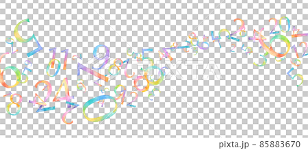 レインボーカラーの数字の水彩イラスト。時間、数字の流れのイメージ。 85883670