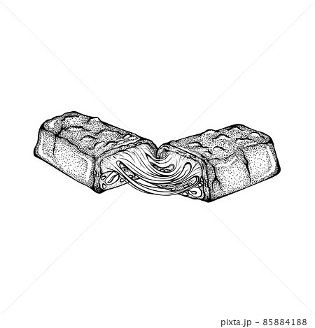 Black Engraved caramel nougat chocolate bar Graphic Isolated Illustration 85884188