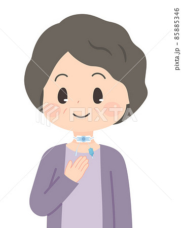 気管カニューレを装着した高齢女性のイラスト_カフ付きカニューレ 85885346